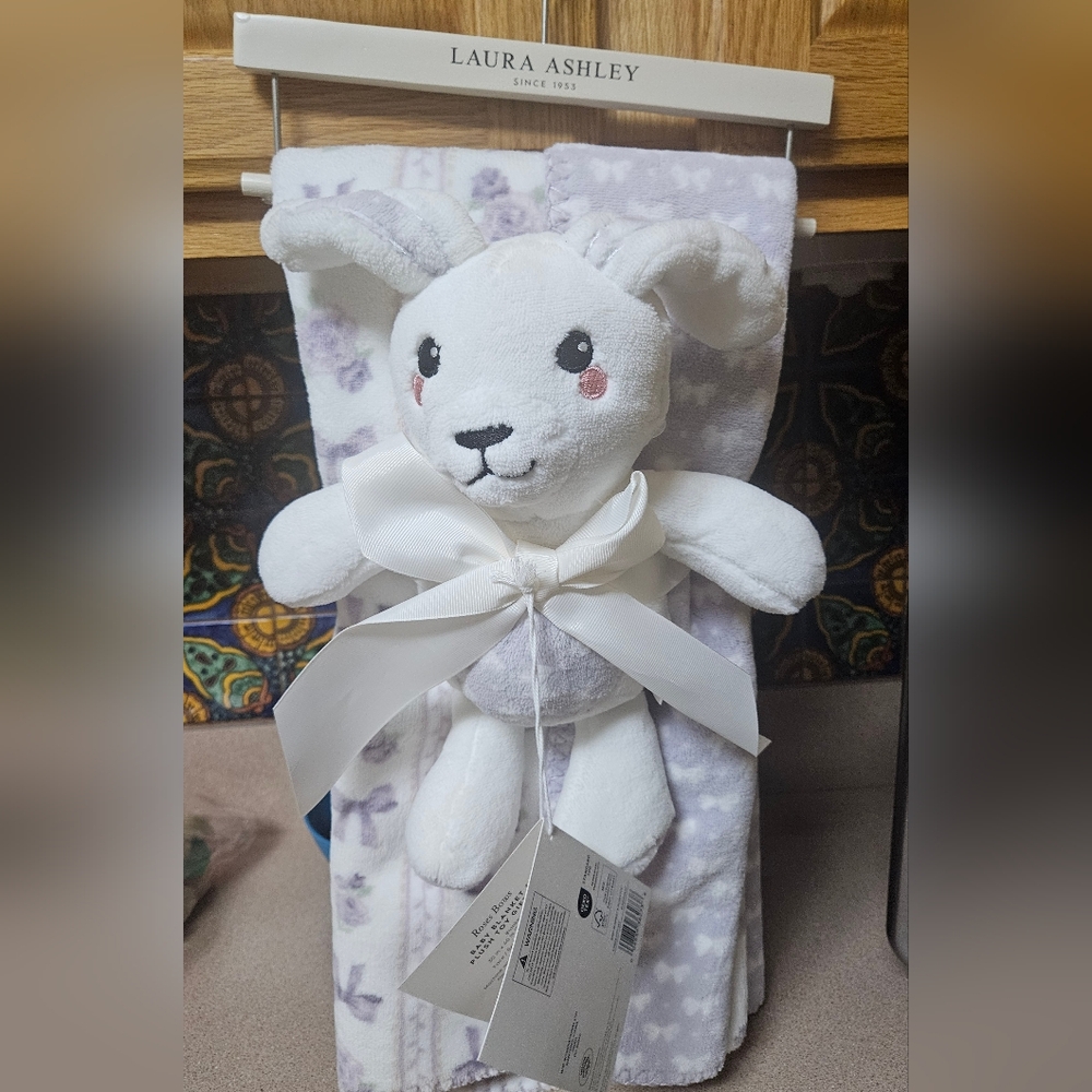 Laura Ashley White Bunny Plush with Purple Blanket